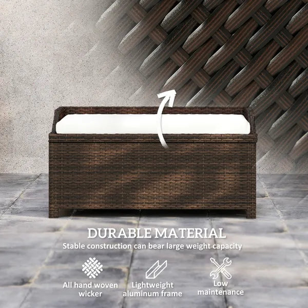 Outsunny Outdoor Wicker Storage Bench with Storage and Cushion, Cream White - product image 6