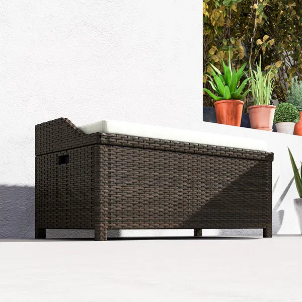 Outsunny Outdoor Wicker Storage Bench with Storage and Cushion, Cream White - product image 9
