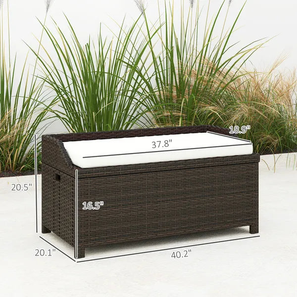Outsunny Outdoor Wicker Storage Bench with Storage and Cushion, Cream White - product image 3