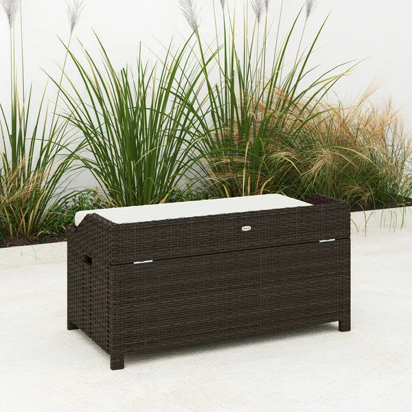 Outsunny Outdoor Wicker Storage Bench with Storage and Cushion, Cream White - product image 8