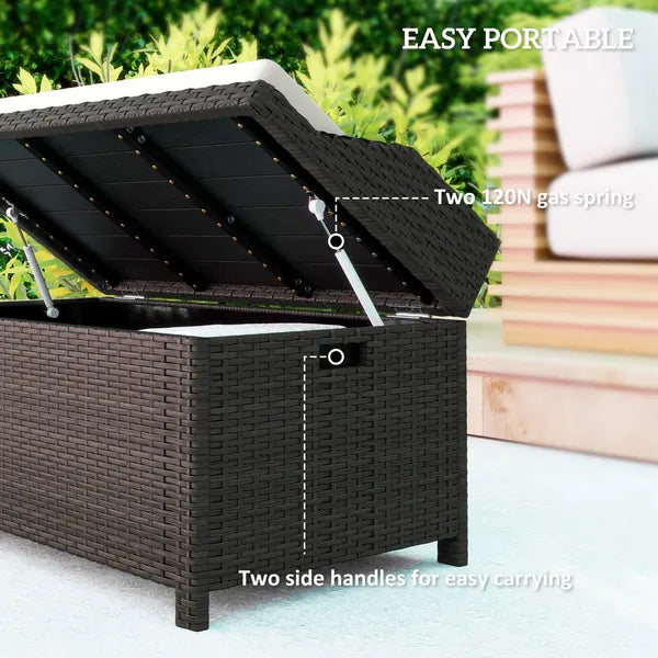 Outsunny Outdoor Wicker Storage Bench with Storage and Cushion, Cream White - product image 5
