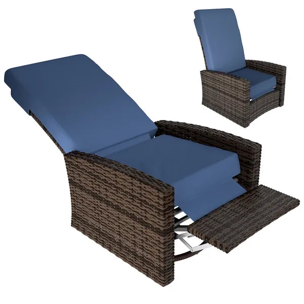 Outsunny Outdoor Wicker Swivel Recliner Chair, Lifting Footrest, 360 Degree Rotating Basic, Water-resistant Cushions, Dark Blue - product image 11