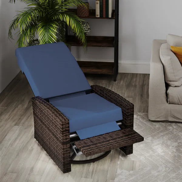 Outsunny Outdoor Wicker Swivel Recliner Chair, Lifting Footrest, 360 Degree Rotating Basic, Water-resistant Cushions, Dark Blue - product image 10