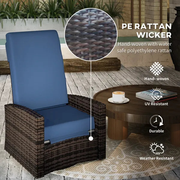 Outsunny Outdoor Wicker Swivel Recliner Chair, Lifting Footrest, 360 Degree Rotating Basic, Water-resistant Cushions, Dark Blue - product image 4