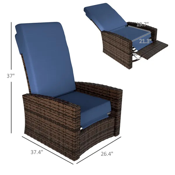 Outsunny Outdoor Wicker Swivel Recliner Chair, Lifting Footrest, 360 Degree Rotating Basic, Water-resistant Cushions, Dark Blue - product image 3