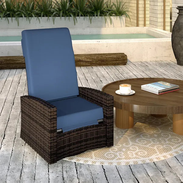 Outsunny Outdoor Wicker Swivel Recliner Chair, Lifting Footrest, 360 Degree Rotating Basic, Water-resistant Cushions, Dark Blue - product image 2