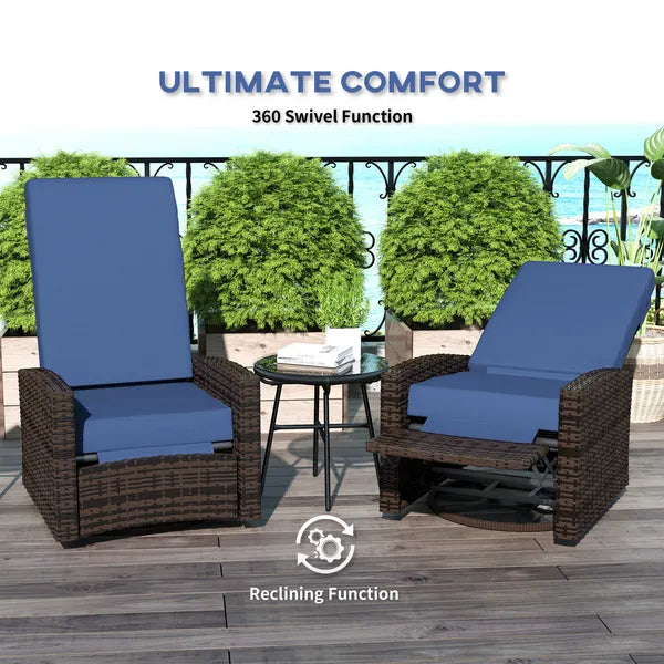 Outsunny Outdoor Wicker Swivel Recliner Chair, Lifting Footrest, 360 Degree Rotating Basic, Water-resistant Cushions, Dark Blue - product image 5