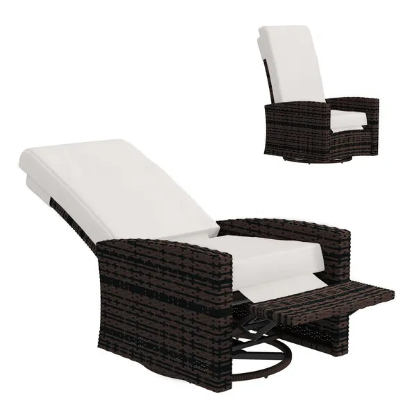 Outdoor Wicker Swivel Recliner Chair, Lifting Footrest, 360 degree Rotating Basic, Water-resistant Cushions, Khaki - product image 11