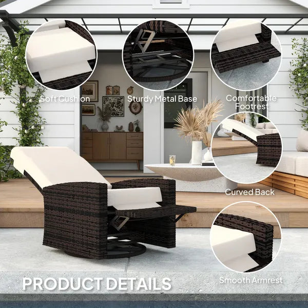 Outdoor Wicker Swivel Recliner Chair, Lifting Footrest, 360 degree Rotating Basic, Water-resistant Cushions, Khaki - product image 6
