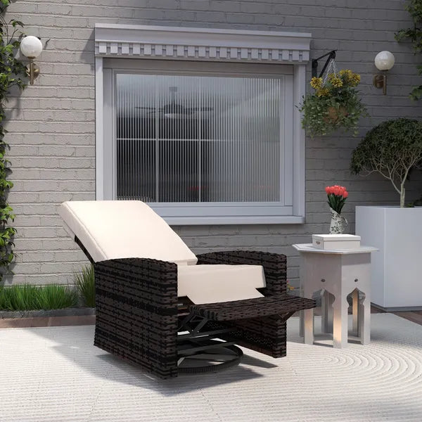 Outdoor Wicker Swivel Recliner Chair, Lifting Footrest, 360 degree Rotating Basic, Water-resistant Cushions, Khaki - product image 9