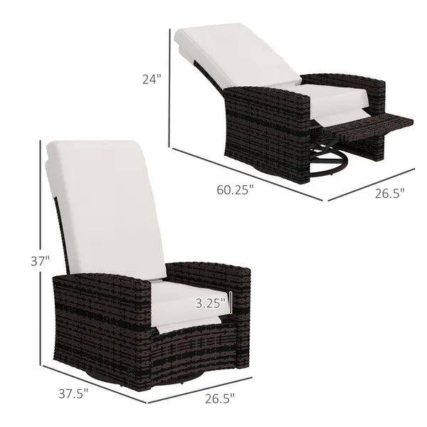 Outdoor Wicker Swivel Recliner Chair, Lifting Footrest, 360 degree Rotating Basic, Water-resistant Cushions, Khaki - product image 3