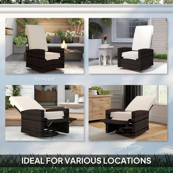 Outdoor Wicker Swivel Recliner Chair, Lifting Footrest, 360 degree Rotating Basic, Water-resistant Cushions, Khaki - product image 7