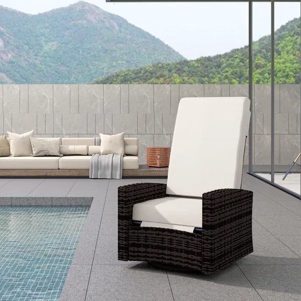Outdoor Wicker Swivel Recliner Chair, Lifting Footrest, 360 degree Rotating Basic, Water-resistant Cushions, Khaki - product image 8