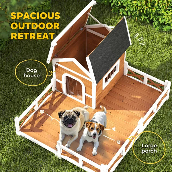 Outdoor Wooden Dog House, Dog Shelter with Large Porch, Weatherproof and Openable Roof, Elevated Base, Removable Floor - product image 4
