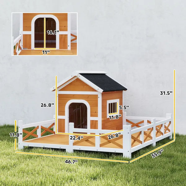 Outdoor Wooden Dog House, Dog Shelter with Large Porch, Weatherproof and Openable Roof, Elevated Base, Removable Floor - product image 3