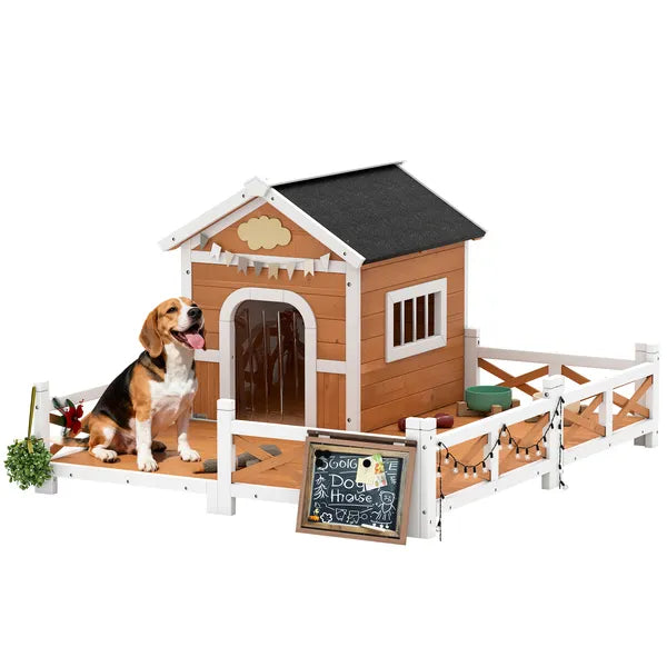 Outdoor Wooden Dog House, Dog Shelter with Large Porch, Weatherproof and Openable Roof, Elevated Base, Removable Floor - product image 11