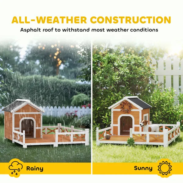 Outdoor Wooden Dog House, Dog Shelter with Large Porch, Weatherproof and Openable Roof, Elevated Base, Removable Floor - product image 5
