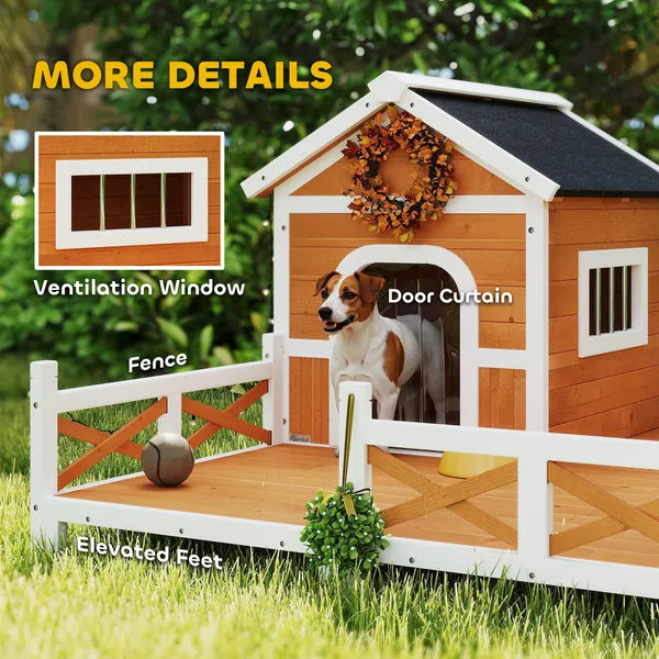 Outdoor Wooden Dog House, Dog Shelter with Large Porch, Weatherproof and Openable Roof, Elevated Base, Removable Floor - product image 7