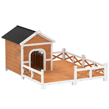 Outdoor Wooden Dog House, Dog Shelter with Large Porch, Weatherproof and Openable Roof, Elevated Base, Removable Floor - product image 1