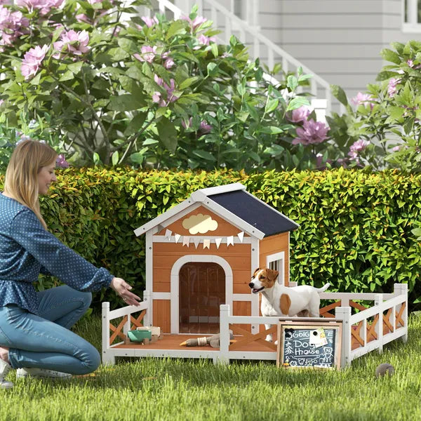 Outdoor Wooden Dog House, Dog Shelter with Large Porch, Weatherproof and Openable Roof, Elevated Base, Removable Floor - product image 2