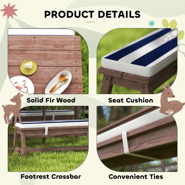 Qaba Outdoor Wooden Kids Picnic Table and Bench Set with Cushions and Umbrella, for Patio, Garden, Navy Blue - product image 7