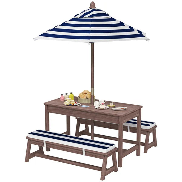 Qaba Outdoor Wooden Kids Picnic Table and Bench Set with Cushions and Umbrella, for Patio, Garden, Navy Blue - product image 11