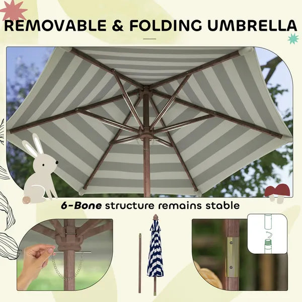 Qaba Outdoor Wooden Kids Picnic Table and Bench Set with Cushions and Umbrella, for Patio, Garden, Navy Blue - product image 5