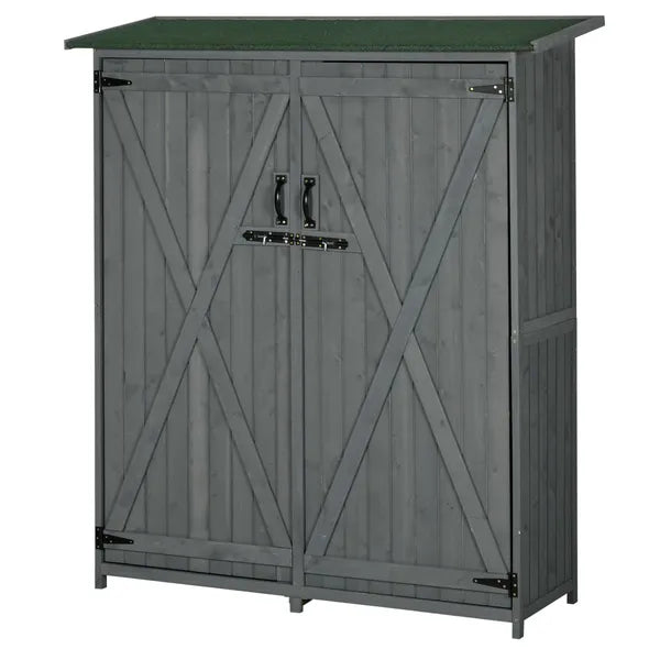 Outdoor Wooden Storage Cabinet Garden Shed Utility Tool Organizer Waterproof Asphalt Roof Lockable Doors 3 Shelves Grey - product image 11