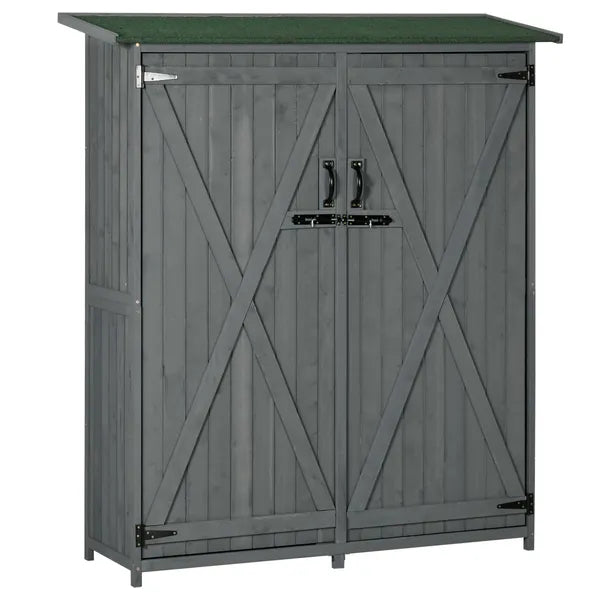 Outdoor Wooden Storage Cabinet Garden Shed Utility Tool Organizer Waterproof Asphalt Roof Lockable Doors 3 Shelves Grey - product image 1