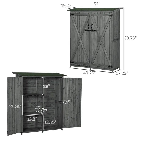 Outdoor Wooden Storage Cabinet Garden Shed Utility Tool Organizer Waterproof Asphalt Roof Lockable Doors 3 Shelves Grey - product image 3