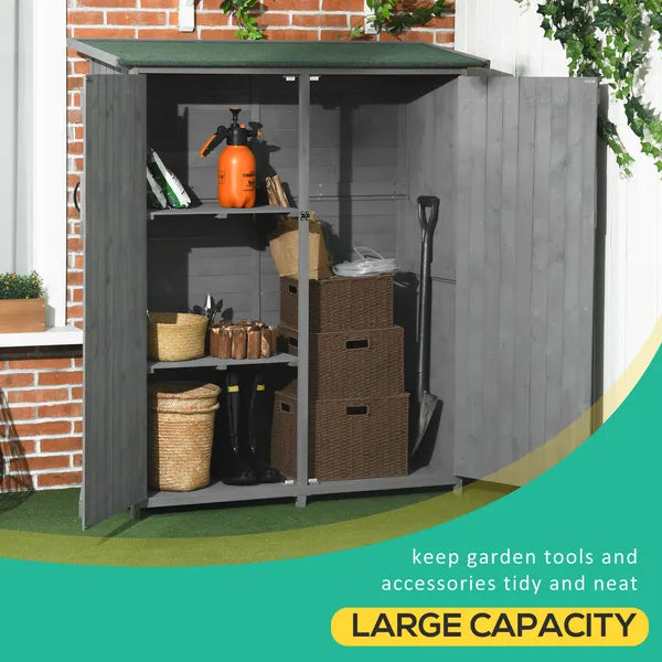 Outdoor Wooden Storage Cabinet Garden Shed Utility Tool Organizer Waterproof Asphalt Roof Lockable Doors 3 Shelves Grey - product image 5