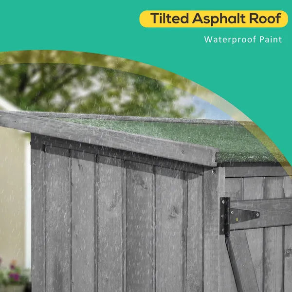 Outdoor Wooden Storage Cabinet Garden Shed Utility Tool Organizer Waterproof Asphalt Roof Lockable Doors 3 Shelves Grey - product image 4