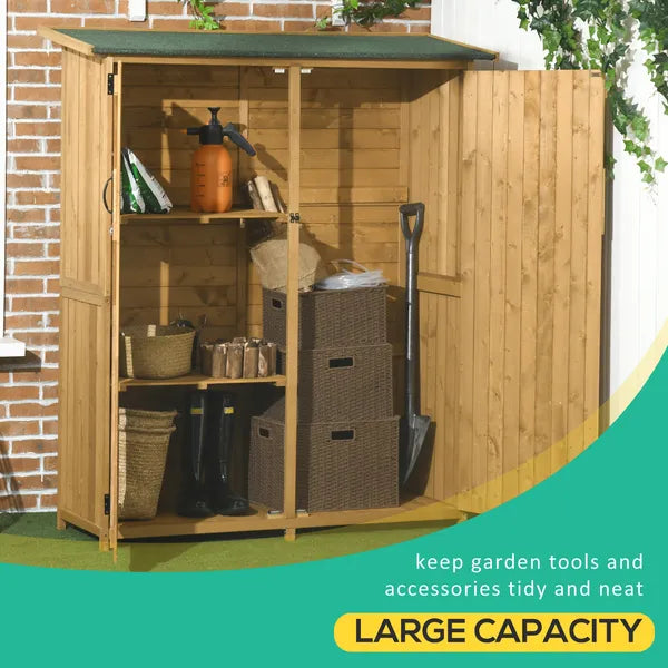 Outdoor Wooden Storage Cabinet Garden Shed Utility Tool Organizer Waterproof Asphalt Roof Lockable Doors 3 Shelves Natural - product image 5
