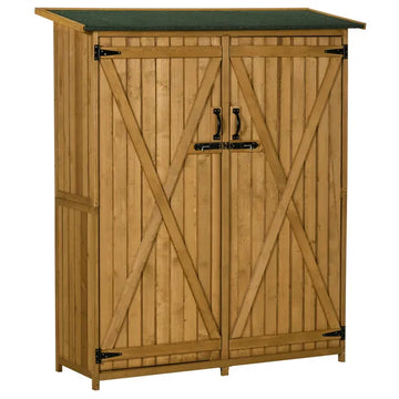 Outdoor Wooden Storage Cabinet Garden Shed Utility Tool Organizer Waterproof Asphalt Roof Lockable Doors 3 Shelves Natural - product image 1