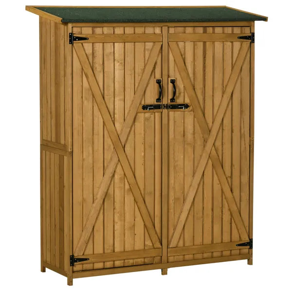 Outdoor Wooden Storage Cabinet Garden Shed Utility Tool Organizer Waterproof Asphalt Roof Lockable Doors 3 Shelves Natural - product image 1
