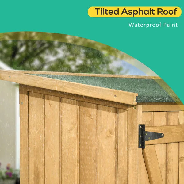 Outdoor Wooden Storage Cabinet Garden Shed Utility Tool Organizer Waterproof Asphalt Roof Lockable Doors 3 Shelves Natural - product image 4