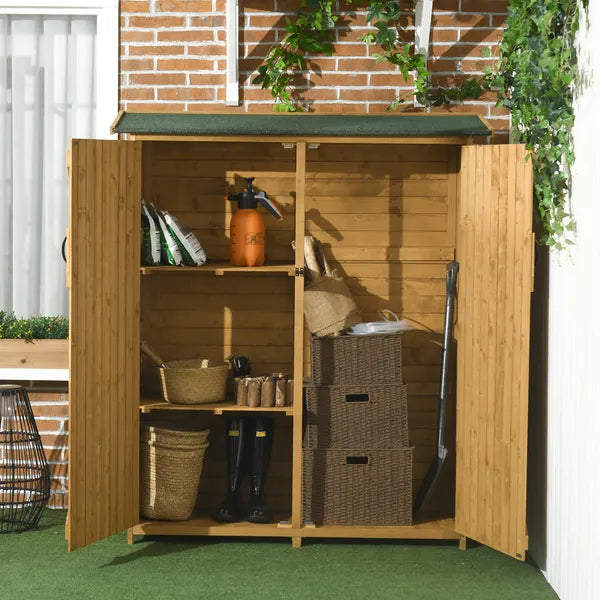 Outdoor Wooden Storage Cabinet Garden Shed Utility Tool Organizer Waterproof Asphalt Roof Lockable Doors 3 Shelves Natural - product image 10
