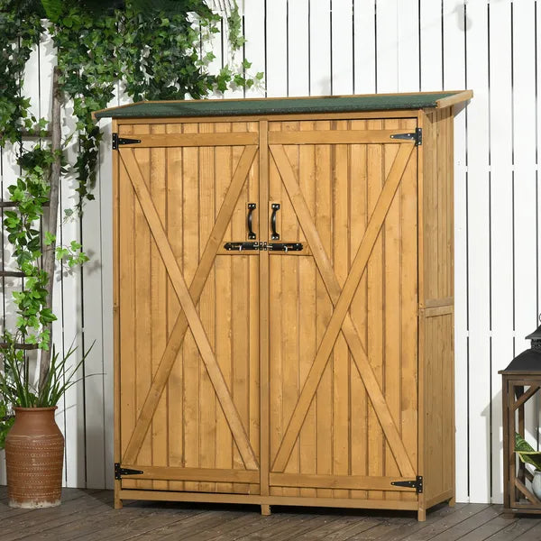 Outdoor Wooden Storage Cabinet Garden Shed Utility Tool Organizer Waterproof Asphalt Roof Lockable Doors 3 Shelves Natural - product image 2