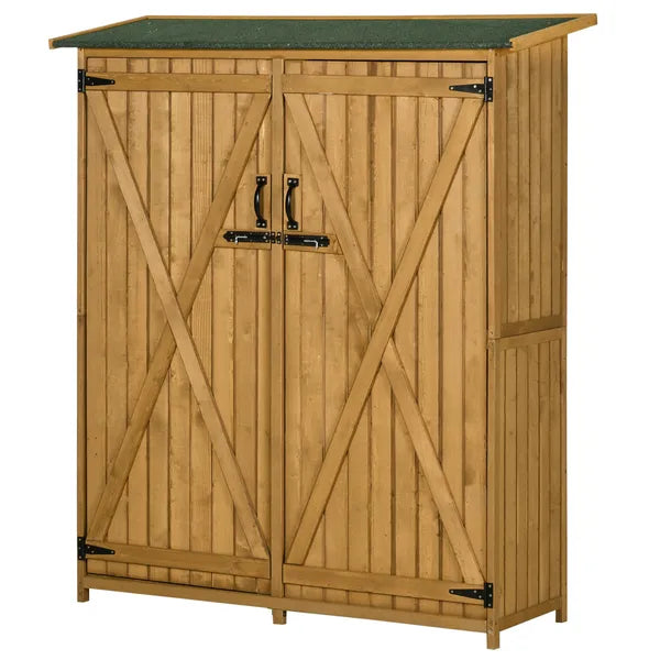 Outdoor Wooden Storage Cabinet Garden Shed Utility Tool Organizer Waterproof Asphalt Roof Lockable Doors 3 Shelves Natural - product image 11