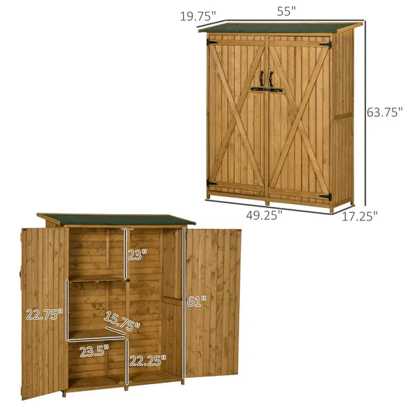 Outdoor Wooden Storage Cabinet Garden Shed Utility Tool Organizer Waterproof Asphalt Roof Lockable Doors 3 Shelves Natural - product image 3
