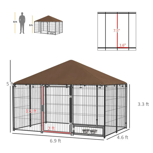 PawHut Outside Dog Kennel, 6.9' x 4.6' x 5' Puppy Play Pen with Canopy, Garden Playpen Fence Crate with Rotating Bowl, Black - product image 3