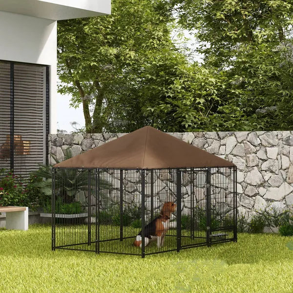 PawHut Outside Dog Kennel, 6.9' x 4.6' x 5' Puppy Play Pen with Canopy, Garden Playpen Fence Crate with Rotating Bowl, Black - product image 10