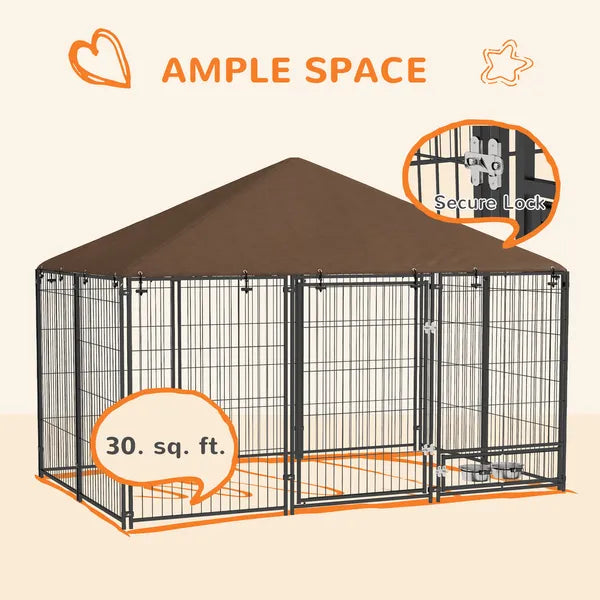 PawHut Outside Dog Kennel, 6.9' x 4.6' x 5' Puppy Play Pen with Canopy, Garden Playpen Fence Crate with Rotating Bowl, Black - product image 8