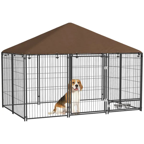 PawHut Outside Dog Kennel, 6.9' x 4.6' x 5' Puppy Play Pen with Canopy, Garden Playpen Fence Crate with Rotating Bowl, Black - product image 11