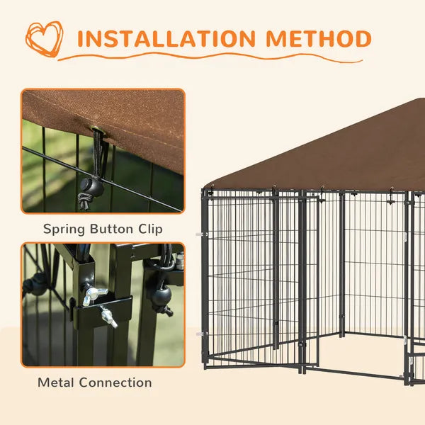PawHut Outside Dog Kennel, 6.9' x 4.6' x 5' Puppy Play Pen with Canopy, Garden Playpen Fence Crate with Rotating Bowl, Black - product image 7