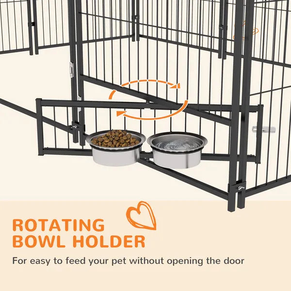 PawHut Outside Dog Kennel, 6.9' x 4.6' x 5' Puppy Play Pen with Canopy, Garden Playpen Fence Crate with Rotating Bowl, Black - product image 6