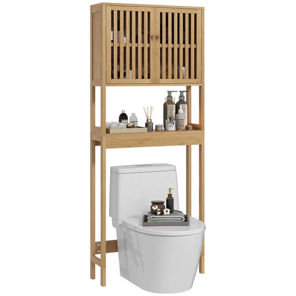 HOMCOM Over the Toilet Cabinet, Bamboo Bathroom Above Toilet Storage with Slatted Doors and Adjustable Shelf, Natural - product image 11