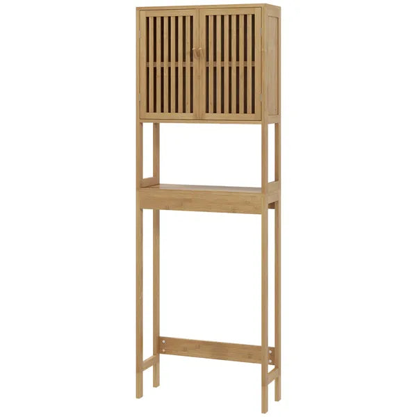 HOMCOM Over the Toilet Cabinet, Bamboo Bathroom Above Toilet Storage with Slatted Doors and Adjustable Shelf, Natural - product image 1