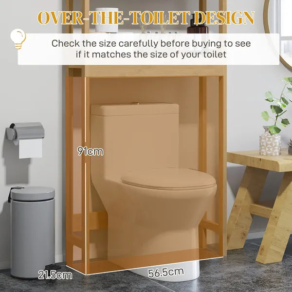 HOMCOM Over the Toilet Cabinet, Bamboo Bathroom Above Toilet Storage with Slatted Doors and Adjustable Shelf, Natural - product image 5