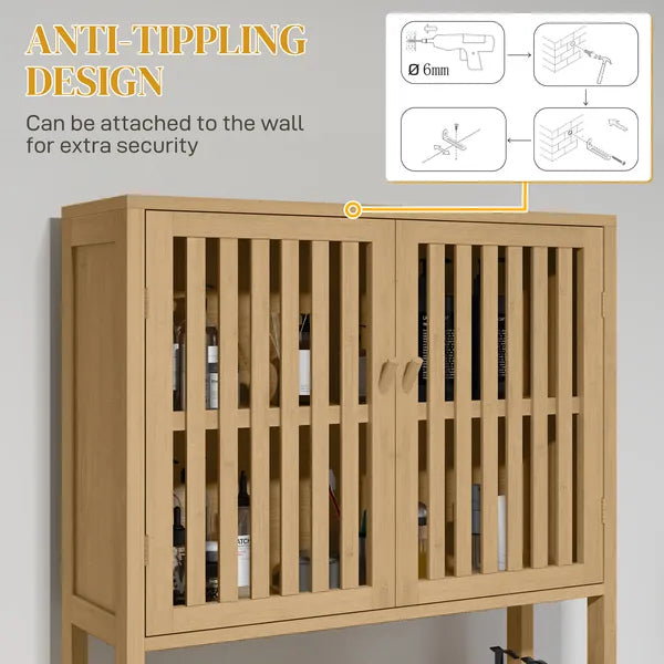 HOMCOM Over the Toilet Cabinet, Bamboo Bathroom Above Toilet Storage with Slatted Doors and Adjustable Shelf, Natural - product image 8